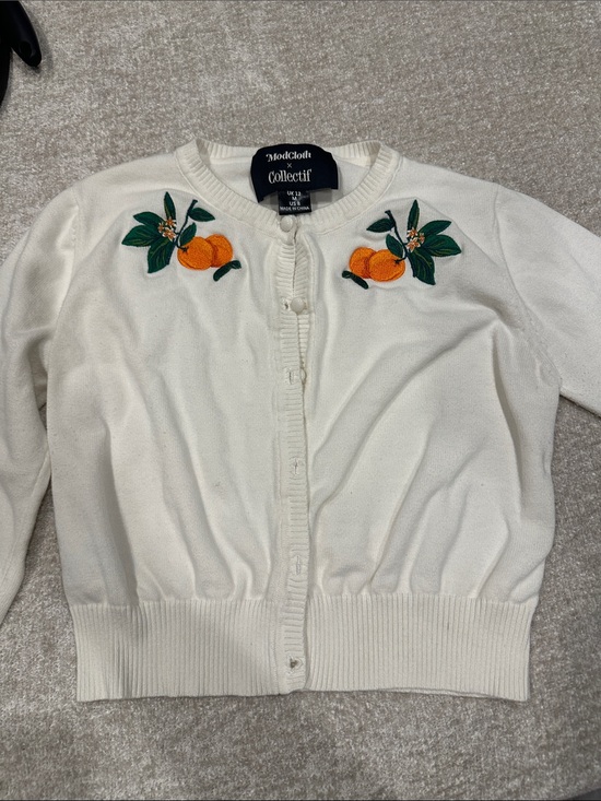 Modcloth Sweaters - ModCloth Cream Cardigan with Orange Fruit Embroidery
